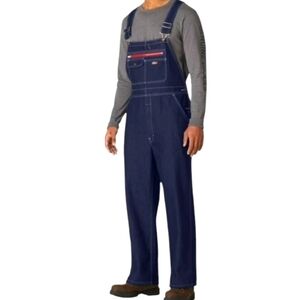 Dickies denim Blue bib overalls Relaxed Fit Front Pockets EUC sz L